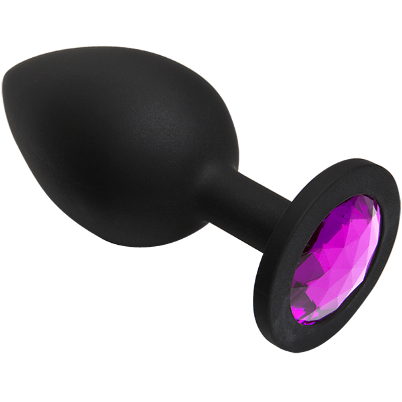 Erotic - Svart Silikonbuttplug med Lilla Krystall - Medium