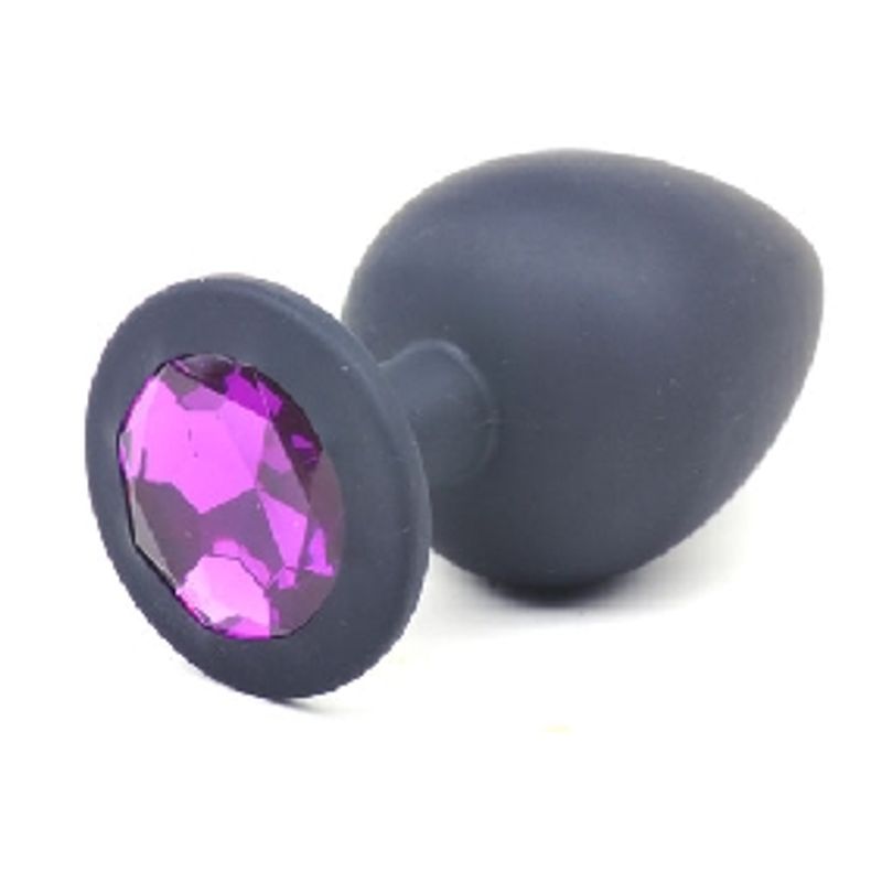 Erotic - Svart Silikonbuttplug med Lilla Krystall - LARGE