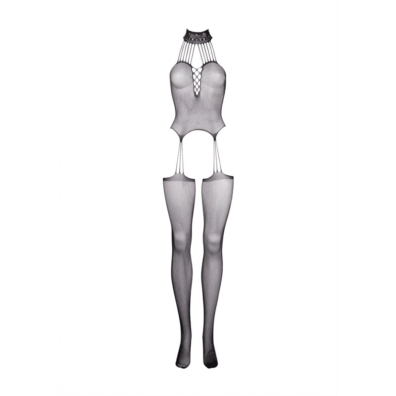 Le Desir - Suspender Fishnet Choker Bodystocking - One Size