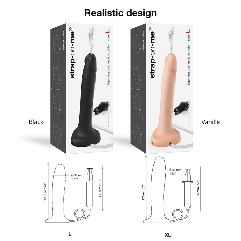 STRAP-ON-ME - SQUIRTING CUM SEMI-REALISTIC DILDO BLACK - L